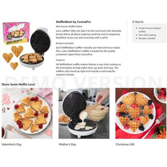 Waffle Wow-Mini 3-D Hearts Waffle Maker-NDB - Picture 5 of 12